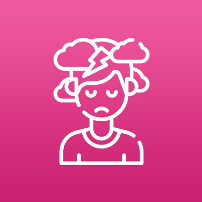 Icon of a sad person with rain clouds surrounding their head